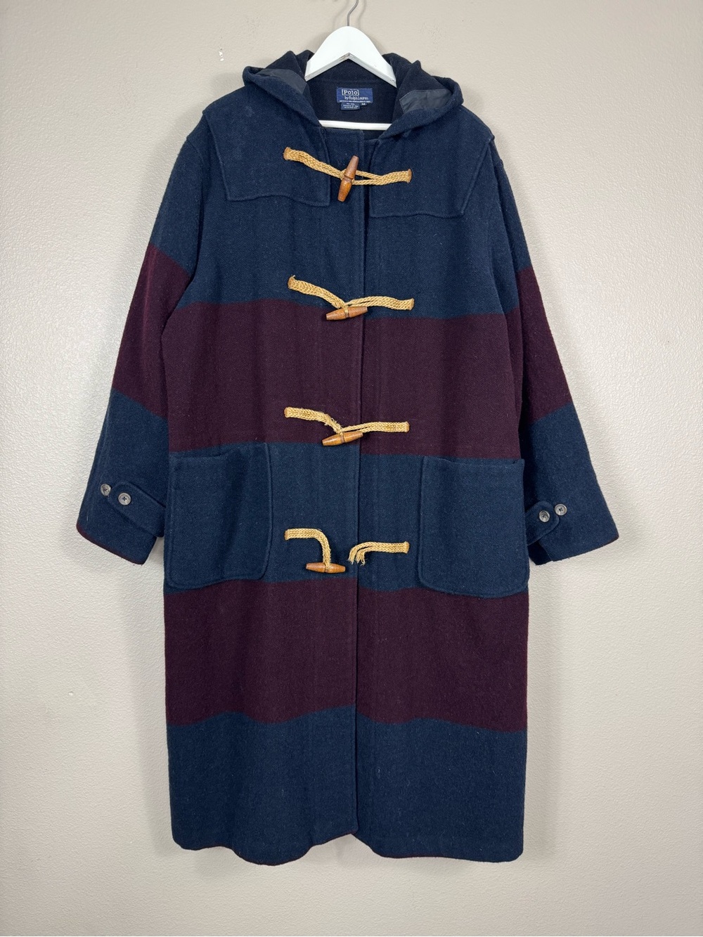 Polo Ralph Lauren Vintage Rugby Striped Wool Duffle Coat Mens